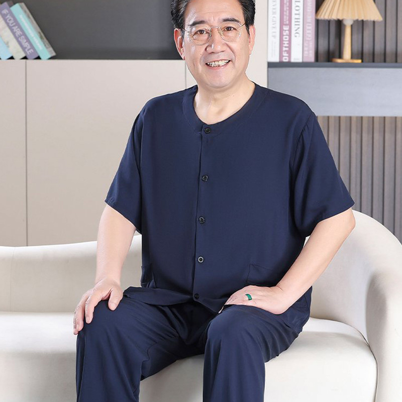 Cotton Silk Pajamas for Middle-Aged and Elderly Men, Cardigan Style, Dad and Grandpa Loungewear Set, Loose and Thin, Suitable for Wearing Outside, 2025 New Model Cotton Silk Pajamas for Middle-Aged and Elderly Men, Cardigan Style, Dad and Grandpa Loungewear Set, Loose and Thin, Suitable for Wearing Outside, 2025 New Model
