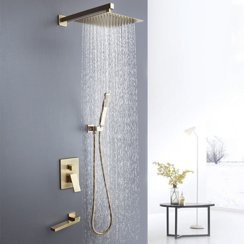 Bellode full copper concealed embedded wall hotel bathroom hot and cold ceiling brushed gold shower faucet set