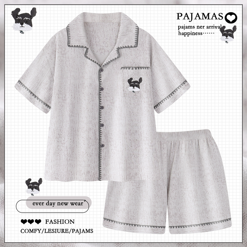 Japanese Style ins Cartoon Pure Cotton Pajamas for Men, Summer Short-Sleeved, Can Be Worn Outside, Men's All-Cotton Loungewear, Thin Summer Set