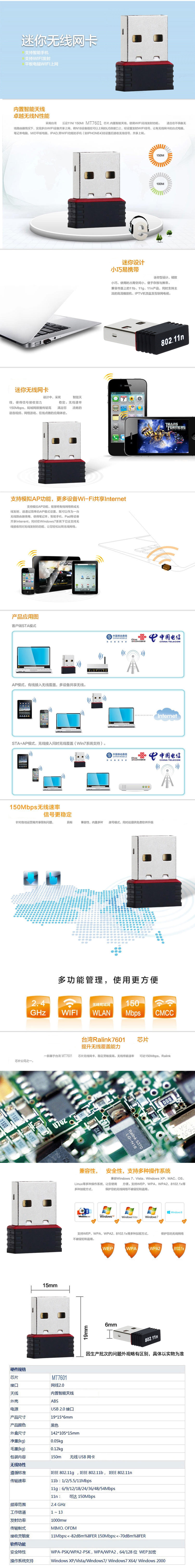 摩承TP360随身WIFI台式机电脑USB无线网卡AP信号发射器WI-FI接收器 手指迷你 免驱动 笔记本外置无限接受网络