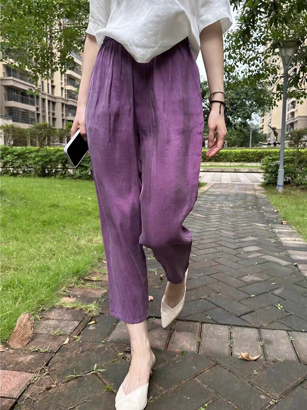 Heavyweight Copper Ammonia Silk Women's Casual Pants, Heavyweight 2026 Summer Cropped Pants, Carrot-Shaped Drape Pants, Harem Pants for Women, Thin