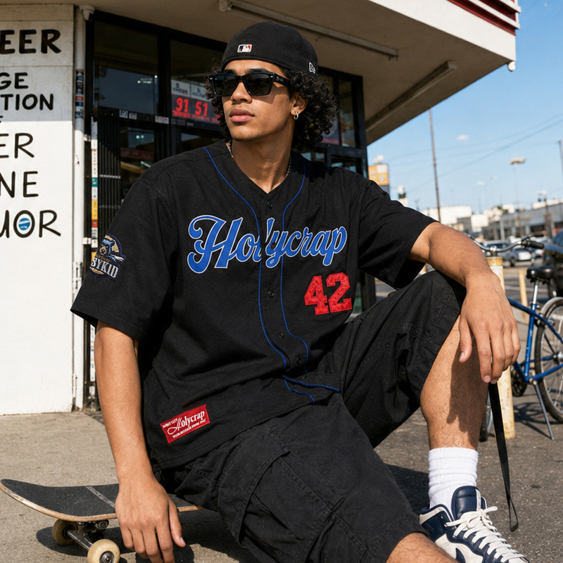 Busykid American Baseball Short-Sleeved Hiphop Original Trendy Brand West Coast Embroidered Jersey Hip-Hop Street Dance T-Shirt
