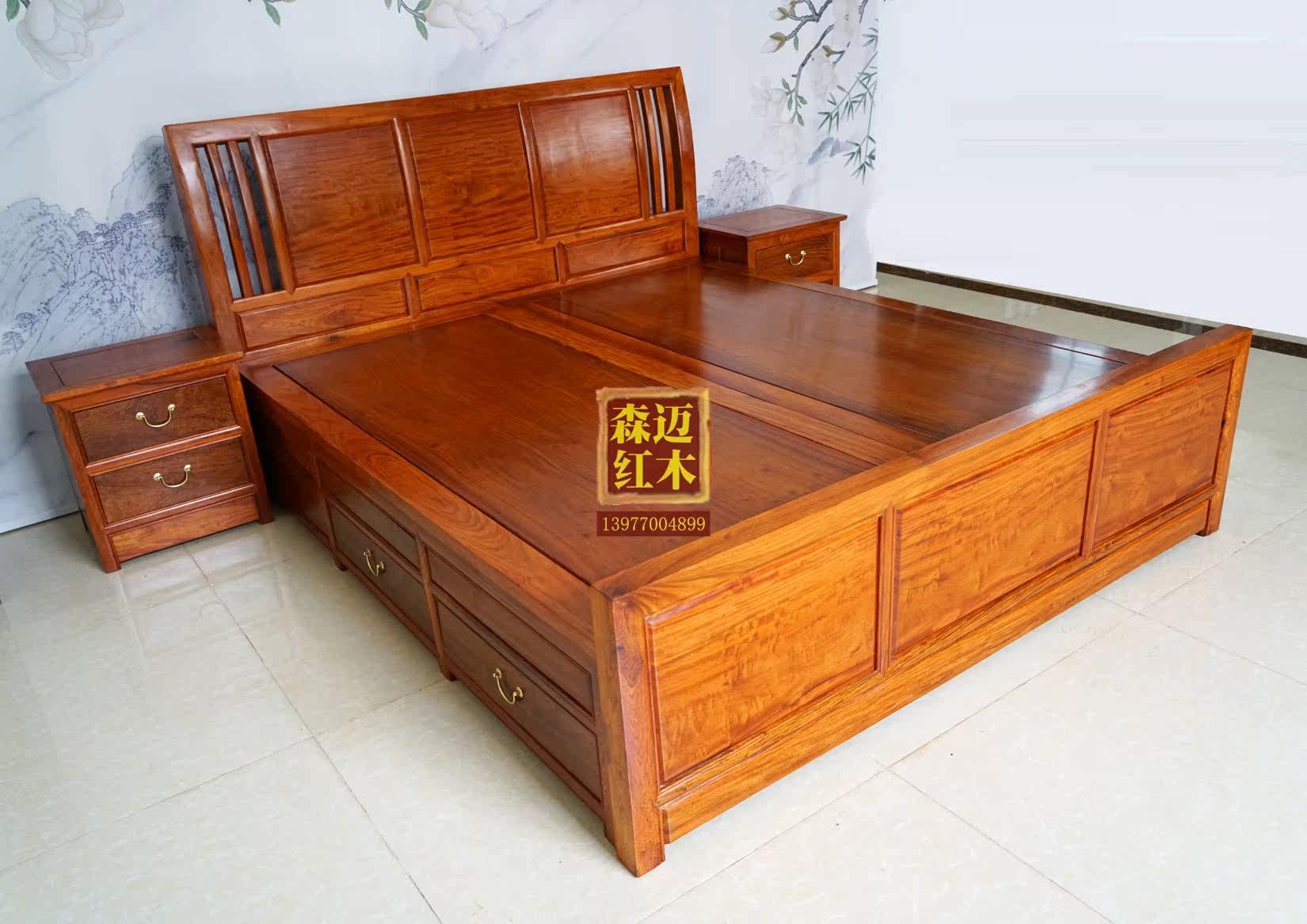 Красный кровати 缅甸花梨红木床双人床榫卯奢华花梨木双人床红木家具婚床中式品质 Senmai Красный кровати 缅甸花梨红木床双人床榫卯奢华花梨木双人床红木家具婚床中式品质 Senmai
