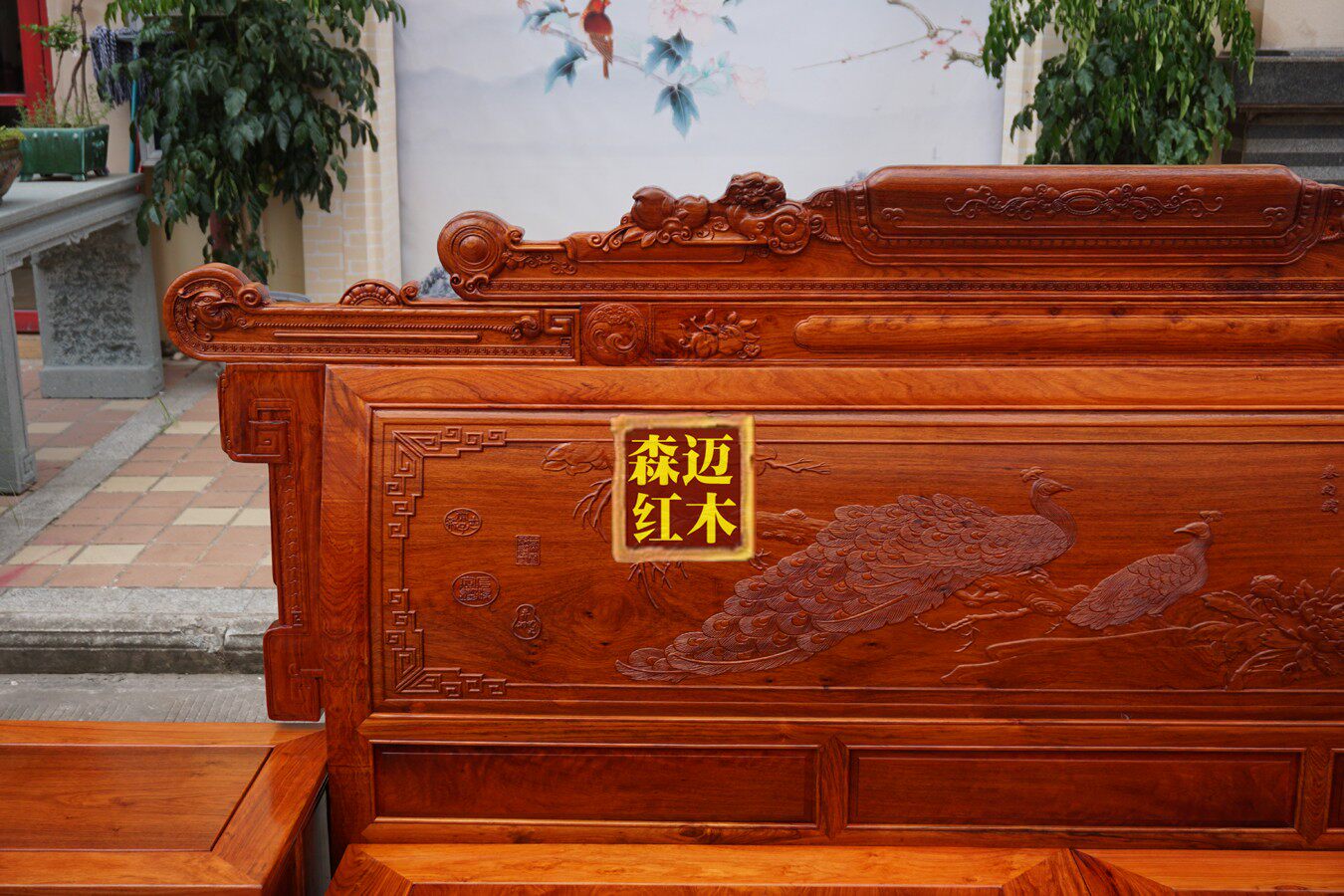 Красный кровати 缅甸花梨 大果紫檀天香国色红木床 实木床双人床婚床明清古典