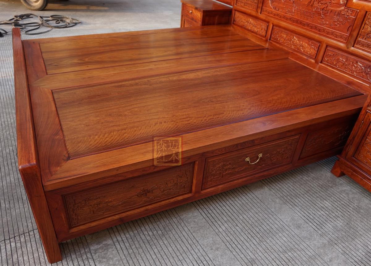 Myanmar lê trái cây lớn gỗ gụ gỗ hồng mộc giường backgammon cảnh giường gỗ chạm khắc với ngăn kéo bộ sưu tập thực tế - Giường giường tầng cho bé gái