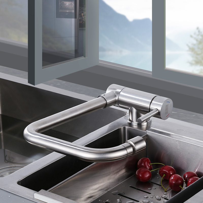 Folding faucets in the hot and cold kitchen with window wash basin stainless steel sink for universal household low-profile splash-proof