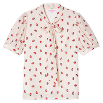 Ke Yanqius sweet golden style strawberry print silk mulberry silk top chiffon shirt