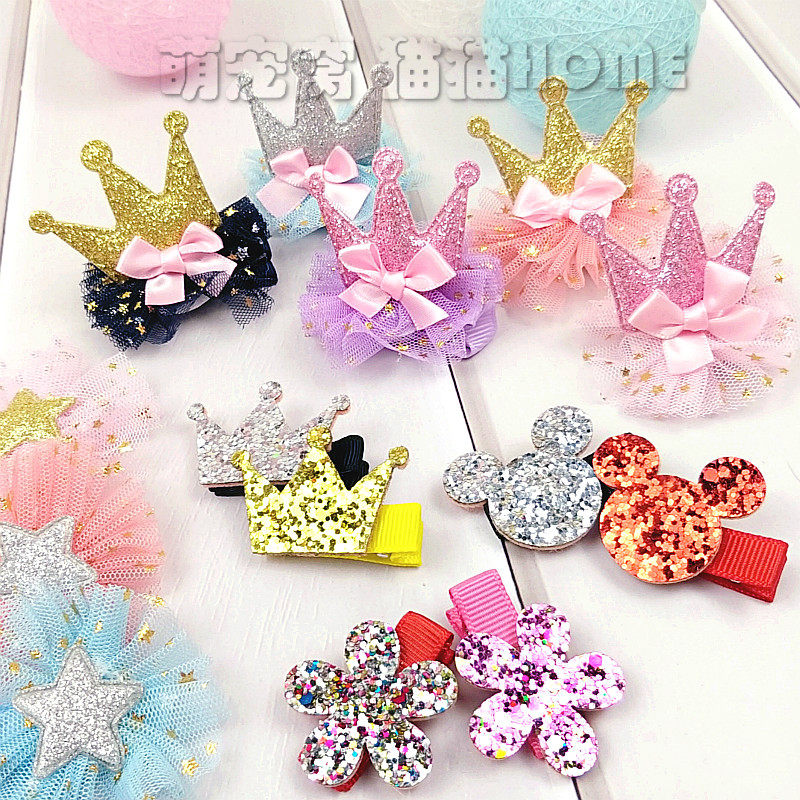 Sparkling Bright Pieces Pet Pooch Hair Clip Heads Flower Ornament Teddy Yorker Summer Bibear Hairpin Clip Clip Safety Clip