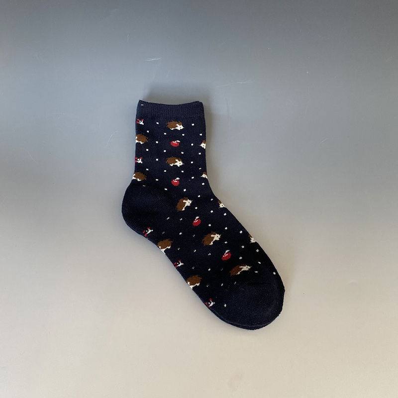 Foreign Trade Pure Cotton Towel-Bottom Women's Socks Casual Socks Hedgehog Pattern Mid-Calf Socks Cartoon Anime Cute Socks