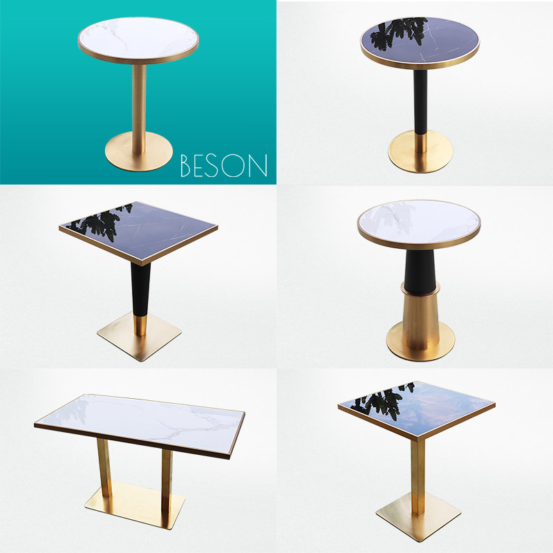 Nordic marble negotiation table light luxury simple dining room round table ceramic stainless steel square table net red milk tea shop dining table