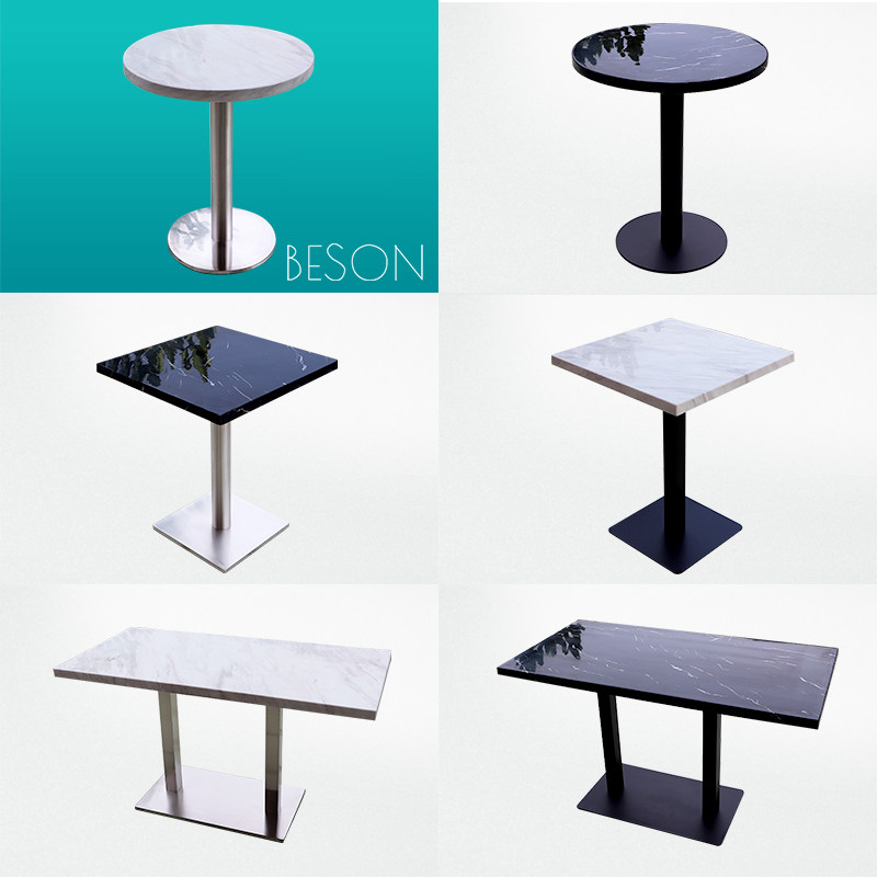 Marble small round table dining room milk tea shop table sample house display center Nordic minimalist black stainless steel tile small square table