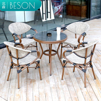 Outdoor table and chairs Courtyard Garden Open Air Coffee Milk Tea Shop Casual room Dining Chair Three Sets of Balcony Rattan chairs