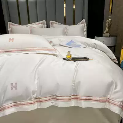 High-end light luxury 120 pieces of tribute satin long-staple cotton four-piece cotton cotton white sheet embroidered bed hats