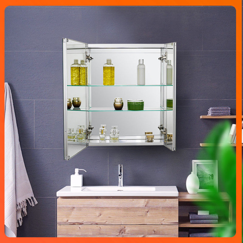 Smart touch multi-function aluminum bathroom mirror cabinet with LED light adjustment layer wall-mounted or hidden