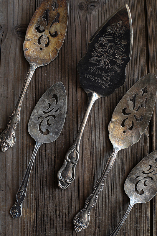 [Group D Silver-Plated Cake Spatula] Hollow Pizza Western Vintage Antique Tableware [Snail Prop Shop]