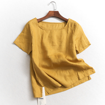 D002 simple solid color literary round neck straight top summer new 2020 short sleeve Joker womens shirt shirt