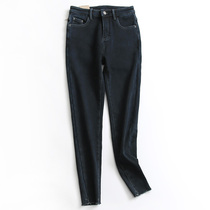 U169 pure color high waist pocket with slim fit plus suede thickened small footpants winter new 100 lap women pants jeans