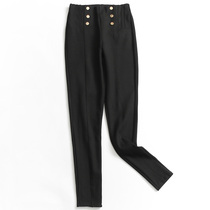 U679 pure color double row button adorned with high waist display slim fit small foot pants new 100 hitch commuter women pants casual pants long