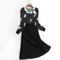 U822 grit jacquard to be slim fit and fake two winter new 2021 long sleeves plexignea dress woman dress