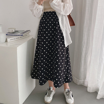 Q812 Wave Dot pattern Slim Fit Mid Length Dress Autumn Winter New trendy 100 lap A Skirt Woman Skirt Half Body Skirt