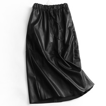 U691 pure color drawing rope tightness waist display slim fit A character dress Winter new 100 lap leather skirt woman skirt half body dress