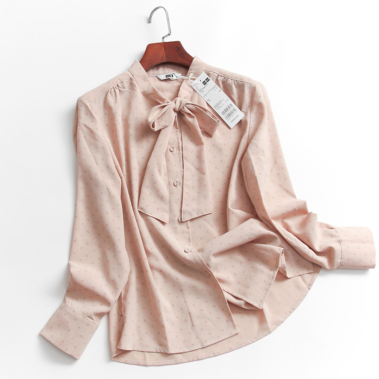G203 butterfly knot lace point pattern single row of buttoned straight long sleeve fall new 100 hitch casual lady shirt