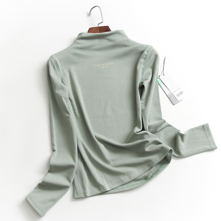 F301 letter pattern half turtleneck slim fit top autumn new long-sleeved all-match bottoming shirt women's T-shirt