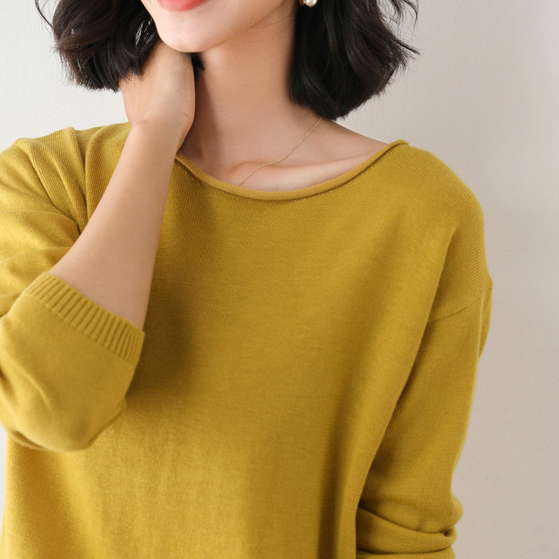 Q682 fall sleeve head round neck long sleeve sweaty commuter female knitwear sweatshirt swarm with Korean version blouse elastic base