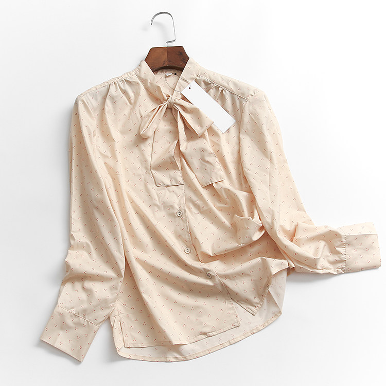 F863 point pattern butterfly knot floating with single row of buttoned blouses jacket autumn new 100 hitch reduction age long sleeve lady shirt