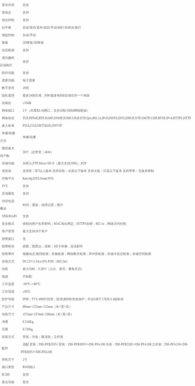IP-камера 大华2寸4倍变焦球机404家用监控彩色云台poe半球 dh-sd23d204-dp Dahua
