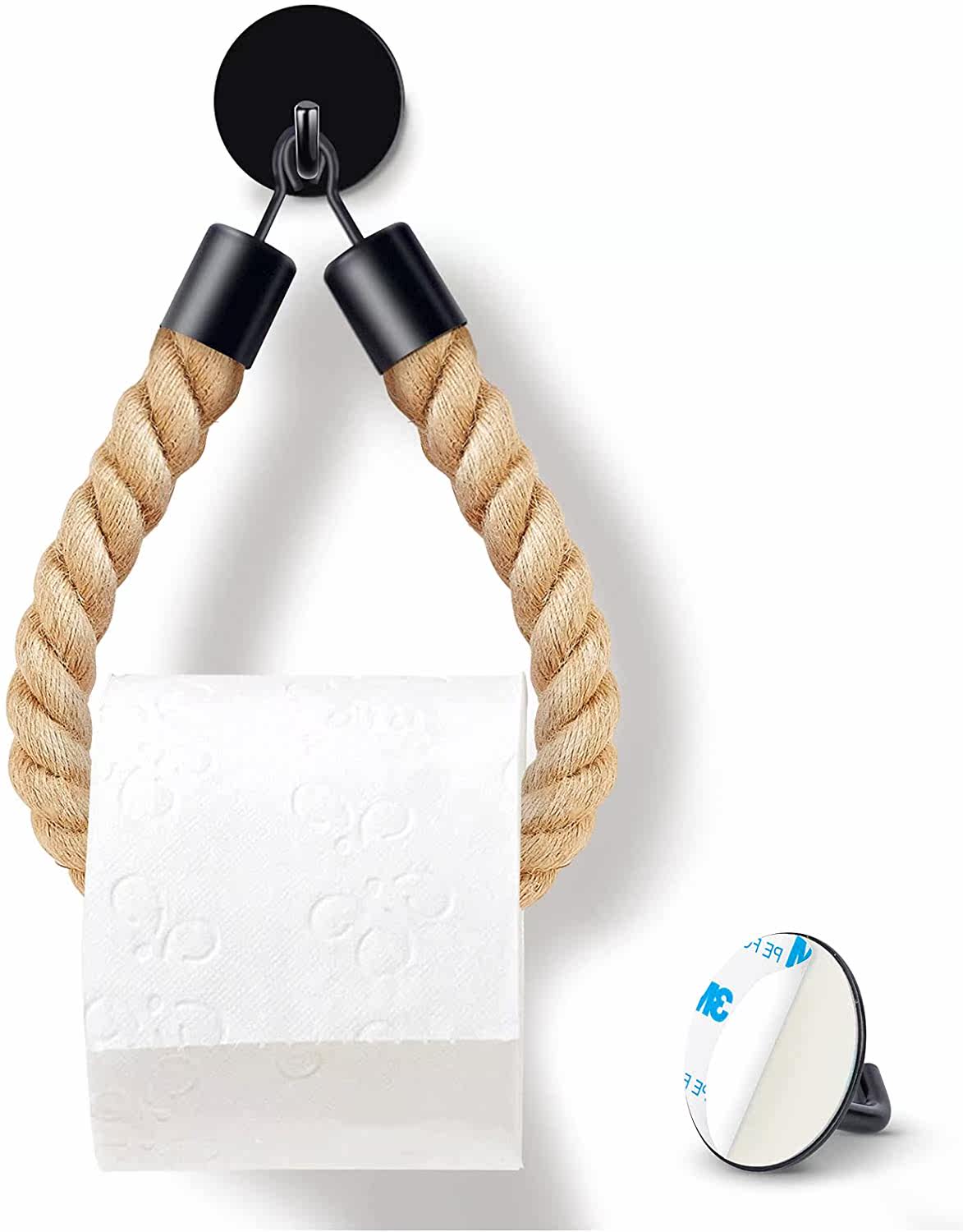 Toilet paper holder free punching black matt retro toilet paper holder hook hemp rope paper towel holder kitchen roll paper holder