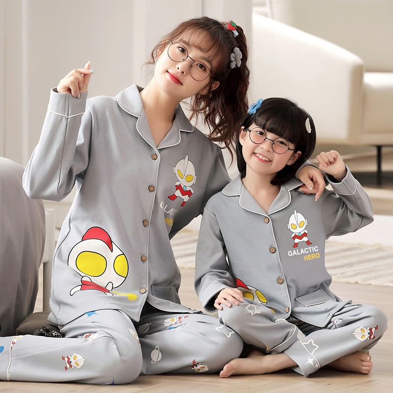 Pure Cotton Children Pyjamas Girl Girl Girl Baby Long Sleeve Mother Girl Parenting Cartoon Autumn/Winter Home Suit Ottmann