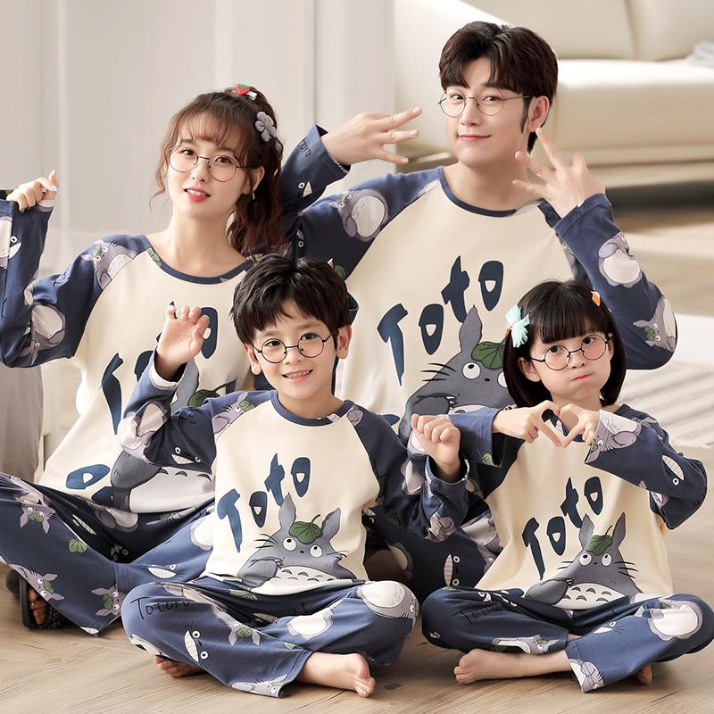 Children's pajamas girls pure cotton autumn baby boys big dragon cat home dress long sleeve thin mother and child child suit