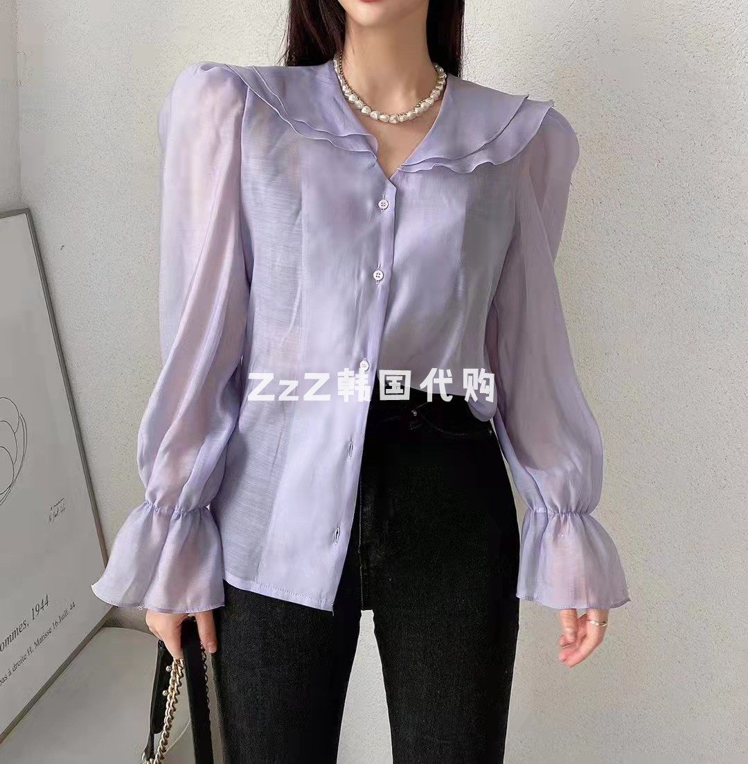 Two-piece ZZ Korea East Gate Spring Festival Pivot Flap Blister Horn Sleeve Shirt 2145