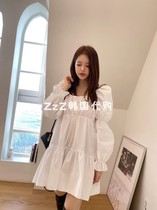 (two) ZzZ Korea Dongdaemun Spring Festival Cute Square Neck with Blister Sleeves Dress 2071