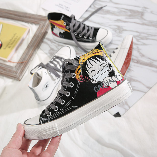 Sakura co-branded shoes men's canvas shoes One Piece graffiti hand-painted students shoes high-top niche original versatility trend