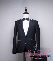 (Beijing Rental) Chorus costume black white collar suit stage performance clothing host chorus mens dress