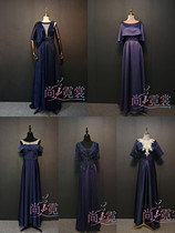 Rent blue size fat lady thin evening dress female 2021 New banquet Noble elegant long dress