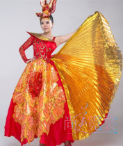 Opening dance big swing skirt new golden red large opening dance skirt with dance skirt modern dance dress factory custom rental