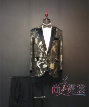 Mens large size gold embroidery host suit suit suit annual Party singer dress custom for rental