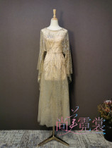Rental rental shawl long sleeve bridal toast host golden evening dress singer solo suit