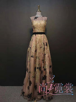 Rental Rental Womens gold heavy hand-set diamonds Simple atmosphere catwalk dress Car show annual show dress