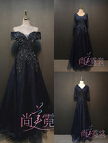 Beijing dress rental womens Tibetan blue fattened large size sleeve nail beads long slim dress dress