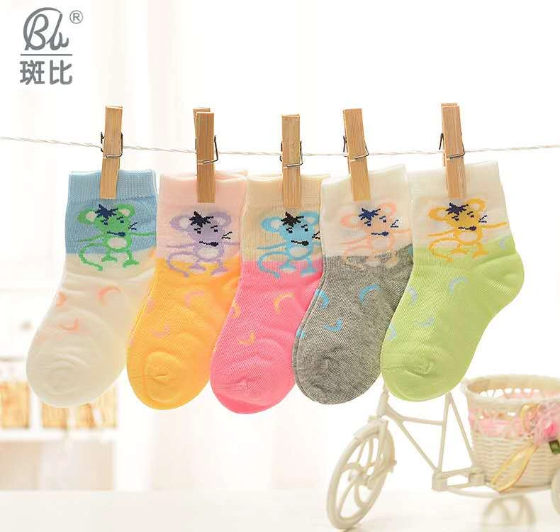 Bambi trẻ em vớ cotton cho bé trai và bé gái mùa thu đông mẫu mỏng lưới tất bé 1-3-5-7-9 tuổi 5 đôi - Vớ