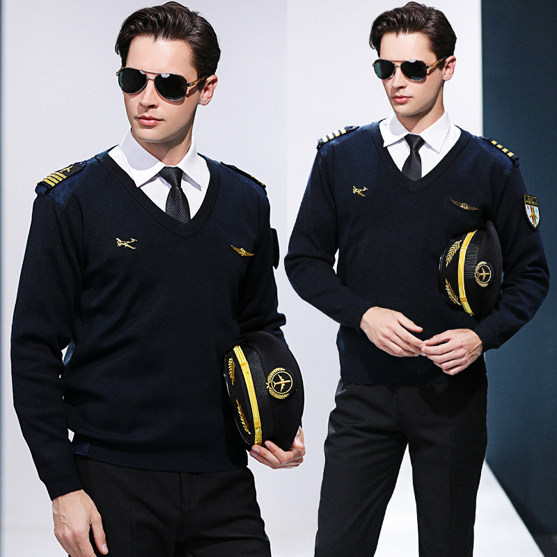 New Flight Suit Winter Imitation Wool Sweater Knitwear Captain's Uniform V-Neck Wool Vest Aviation Uniform