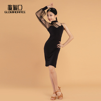 Song Liberia Latin dance dress lady less spring summer new single shoulder mesh yarn Blister Sleeves Dress Rehearswear G3307