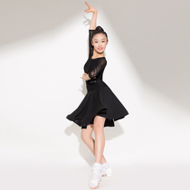 Gloria Latin dance clothing girls and children twill yarn splicing mid-sleeve self-cultivation training practice split competition regulation clothing
