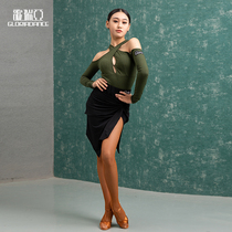Song Liberia Latin dance dress female adult dance training utilituria 100 hitch hanging neck and shoulder long sleeves CR117