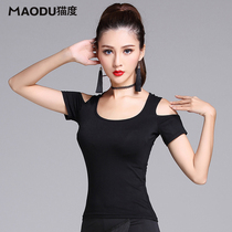 Cat Degree 2019 Spring New Latin Dance Performance Coats Top Adult Women Short Sleeve Off-shoulder Practice Practice National Standard Dance