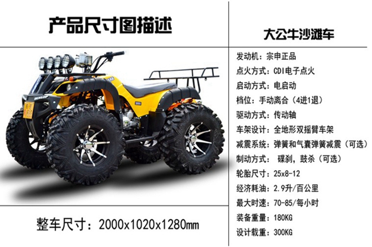 Tất cả các địa hình 250 làm mát bằng nước lớn bull ATV bốn bánh off-road xe máy dành cho người lớn xăng xe đạp leo núi trục truyền